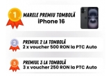 Castiga un telefon iPhone 16, voucher PTC AUTO de 500, 333 sau 250 lei